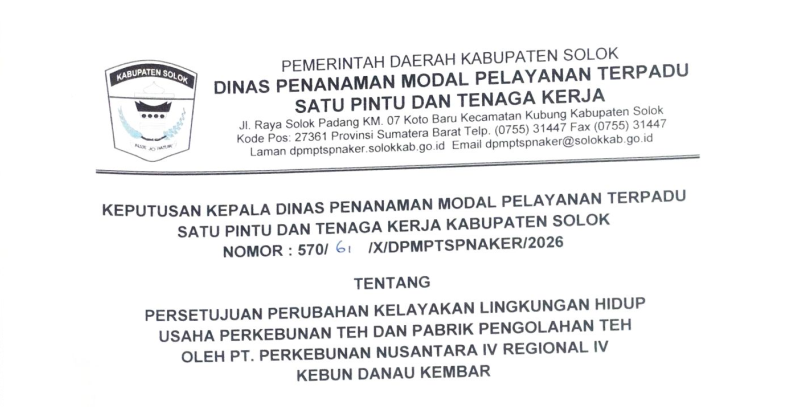 Kelayakan Lingkungan Hidup PT perkebunan nusantara iv regional IV kebun danau kembar