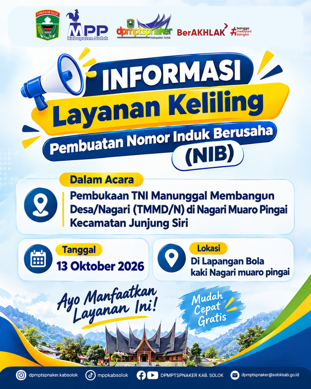 LAYANAN KELILING PEMBUATAN NIB Lapangan Sepak Bola Nagari Muaro Pingai, Kecamatan Junjung Sirih